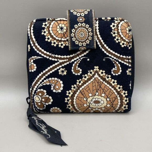 Vera Bradley Caffe Latte Wallet Brown Paisley Zip/Snap Quilted 2008 4.5'x4" - Picture 1 of 6